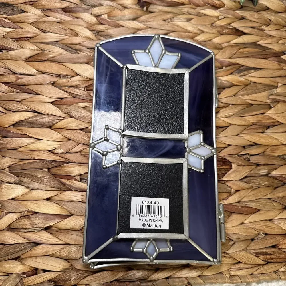 Malden Art Glass 4 Opening Folding Photo Frame Purple Art Stained Glass Style